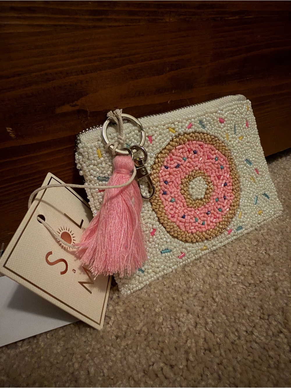 Beaded Pink Donut Coin Purse - Picture 2 of 3